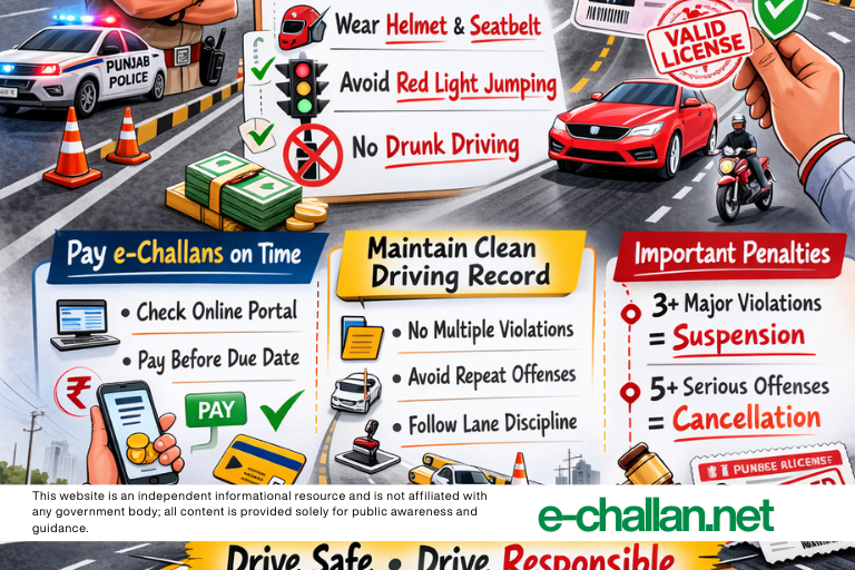 how many e challans lead to license cancellation in Punjab