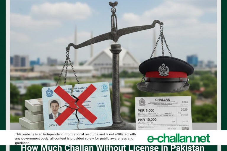 how much challan without license in Pakistan