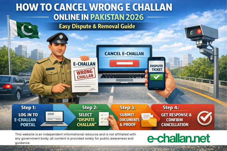 how to cancel wrong e challan online in pakistan 2026