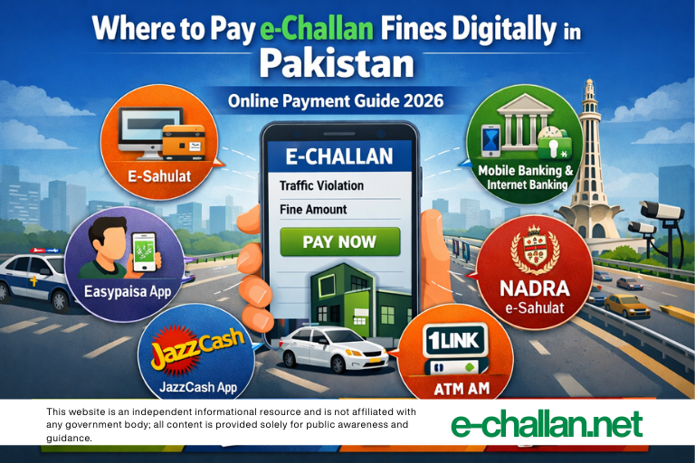 where to pay e challan fines digitally in pakistan